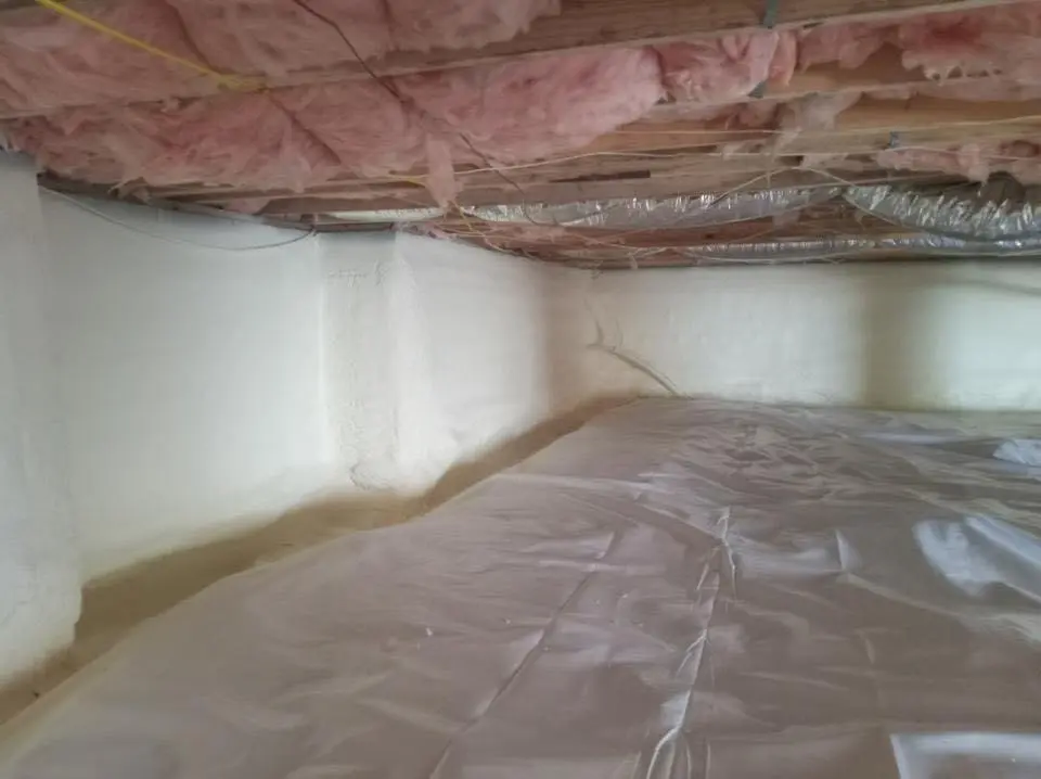 Crawl space encapsulation with closed-cell spray foam for Commercial Roof Restoration in North Fayette